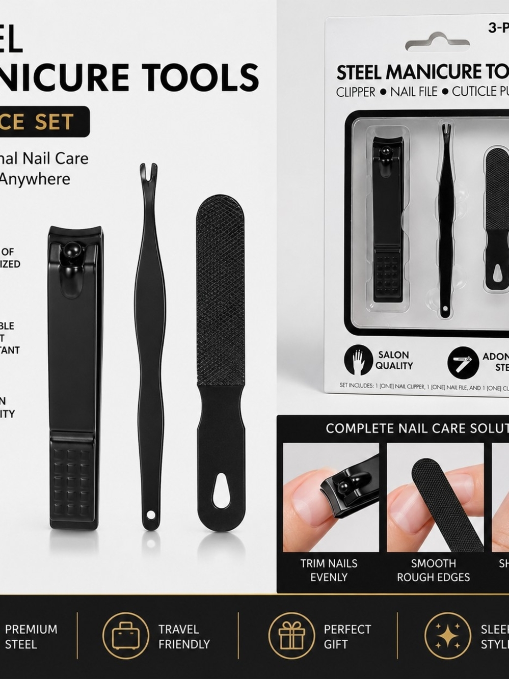 Steel Manicure Tools Black Nail Care Set